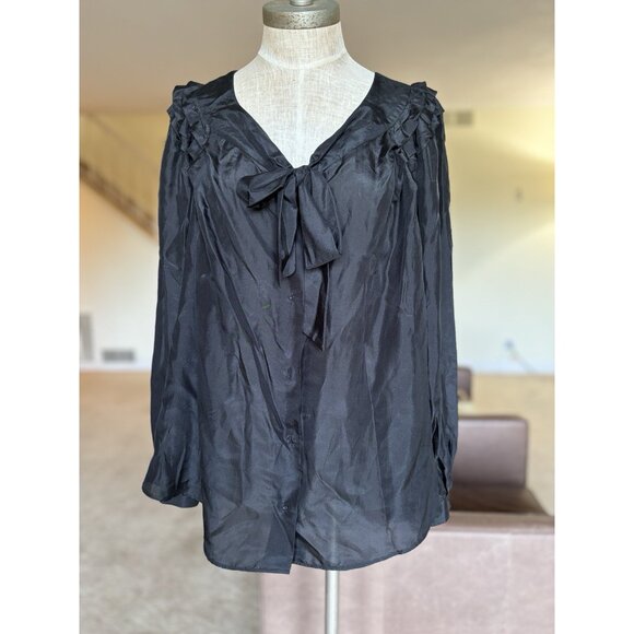 NEW CHLOE 42 US 10 blouse shirt top silk black ruffle peasant NWT $1165 Vintage - Picture 1 of 16
